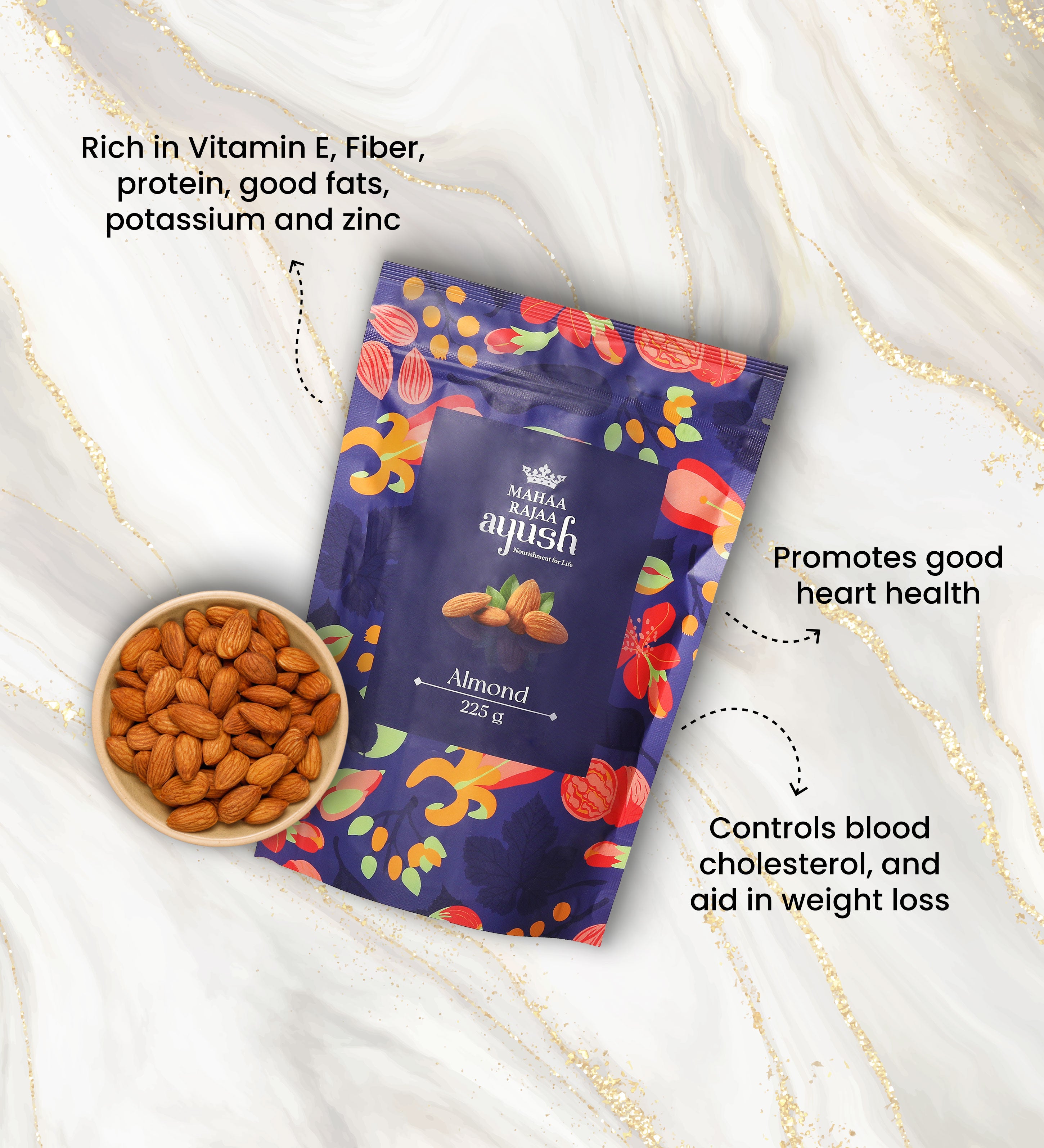 Mahaarajaa Energy rich box Ayush Almonds, Black Raisins, Cashews, Cranberries each of 225g