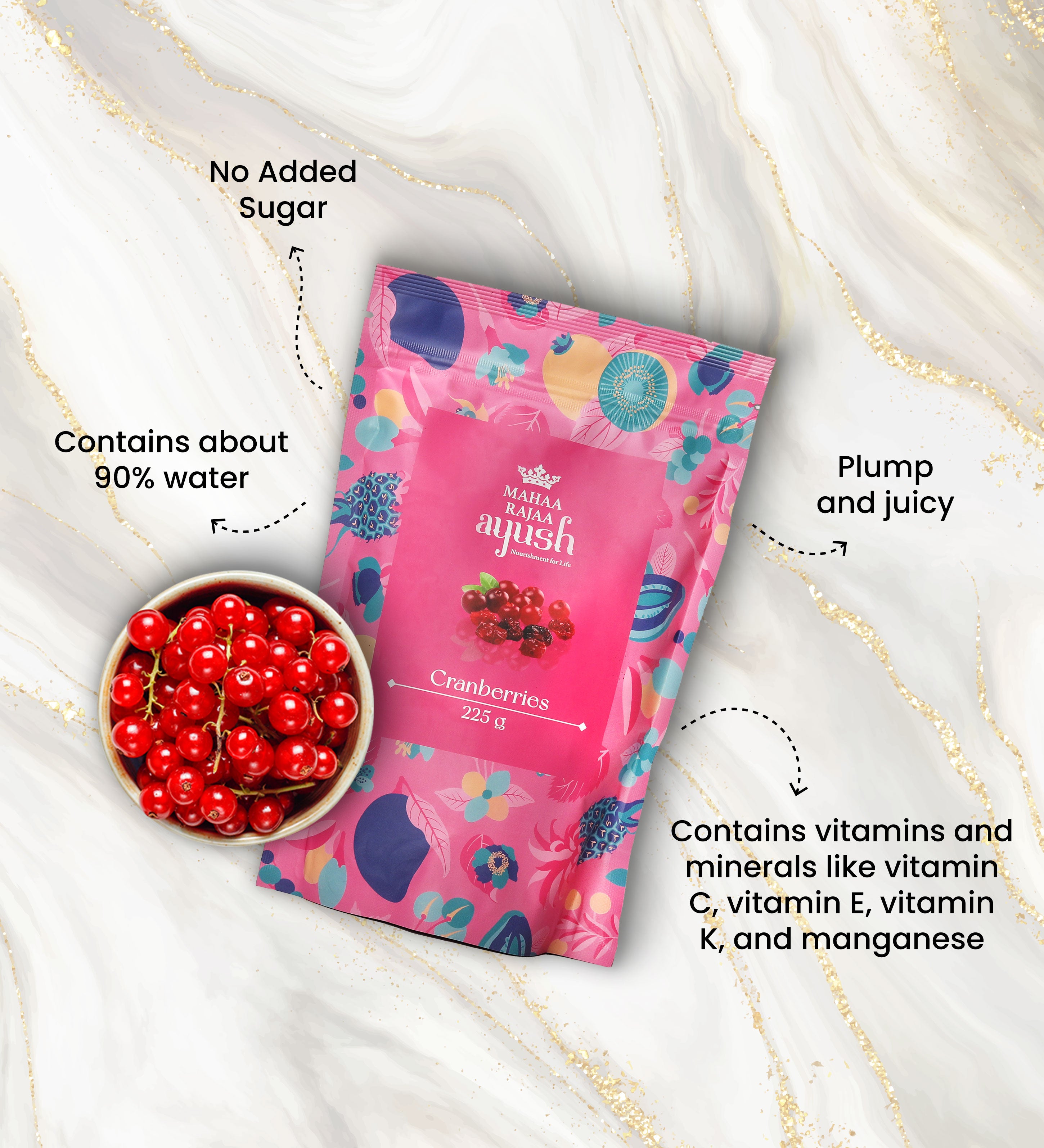 Mahaarajaa Energy rich box Ayush Almonds, Black Raisins, Cashews, Cranberries each of 225g